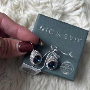 Swarovski Teardrop Earrings with Blue and clear Crystals silver